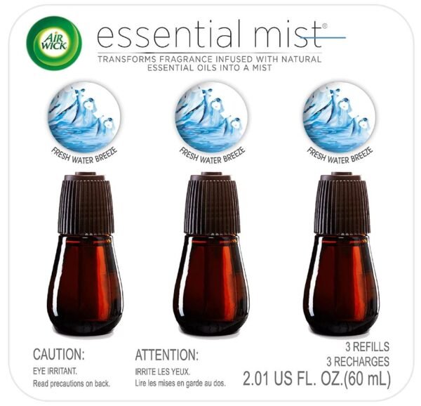 Air Wick Essential Mist, 3 Refills, Fresh Waters, Essential Oils Diffuser, Air Freshener