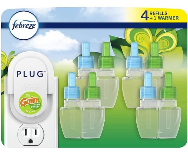 Febreze Plug in Air Fresheners, Gain Original Scent, Odor Eliminator for Strong Odors, 1 Warmer + 4 Oil Refills