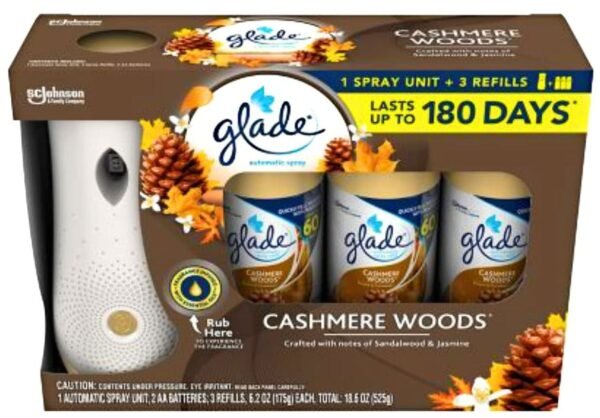 Glade Automatic Spray Cashmere Woods - 1 Automatic Spray Unit, 2 AA Batteries, 3 Refills