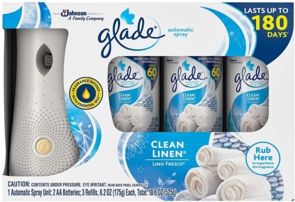 Glade Automatic Spray Clean Linen - 1 Automatic Spray Unit, 2 AA Batteries; 3 Refills - 1