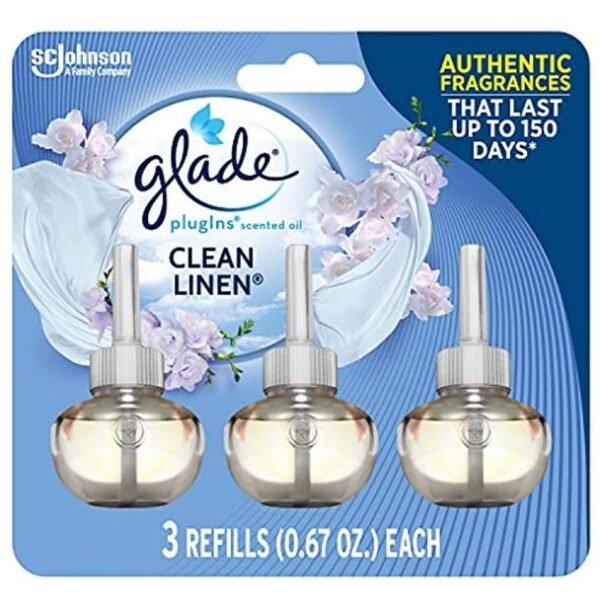 Glade PlugIns Refills Air Freshener, Scented and Essential Oils for Home and Bathroom, Clean Linen, 2.01 Fl Oz, 3 Count