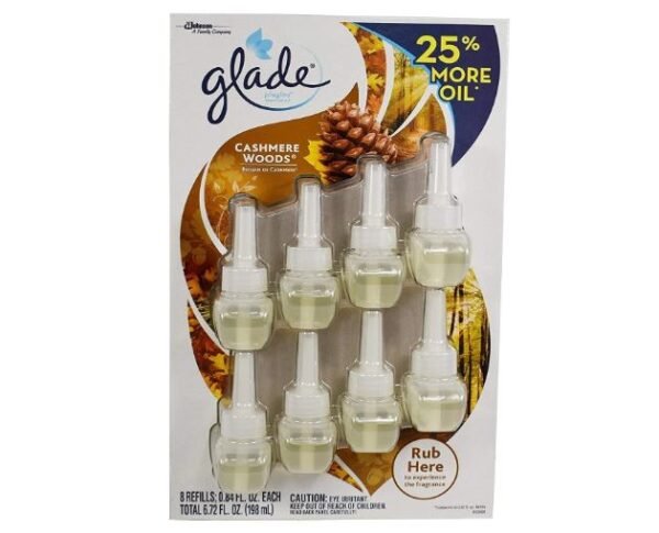 Glade Plugins Cashmere Woods 8 Refills 25% More, 5.36 flOunce