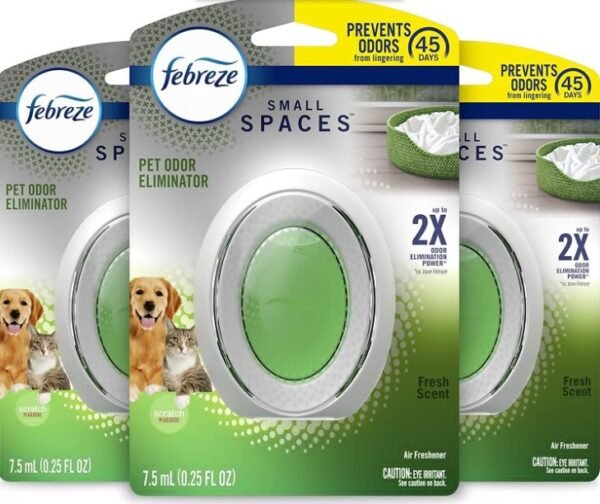 Febreze Small Spaces Pet Air Freshener, Fresh Scent, Odor Eliminator for Strong Odor (3 Count)