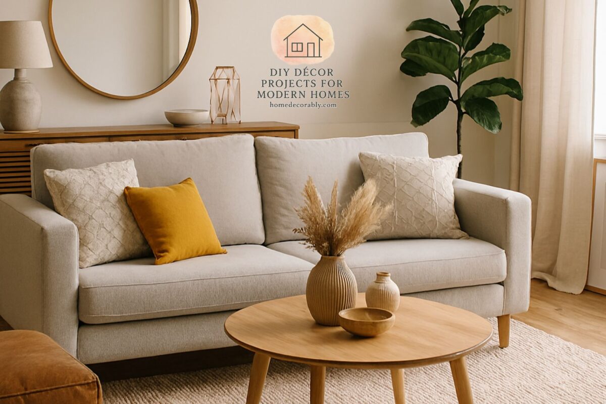 Modern living room styled with budget-friendly home décor, showing a luxury look at a low price