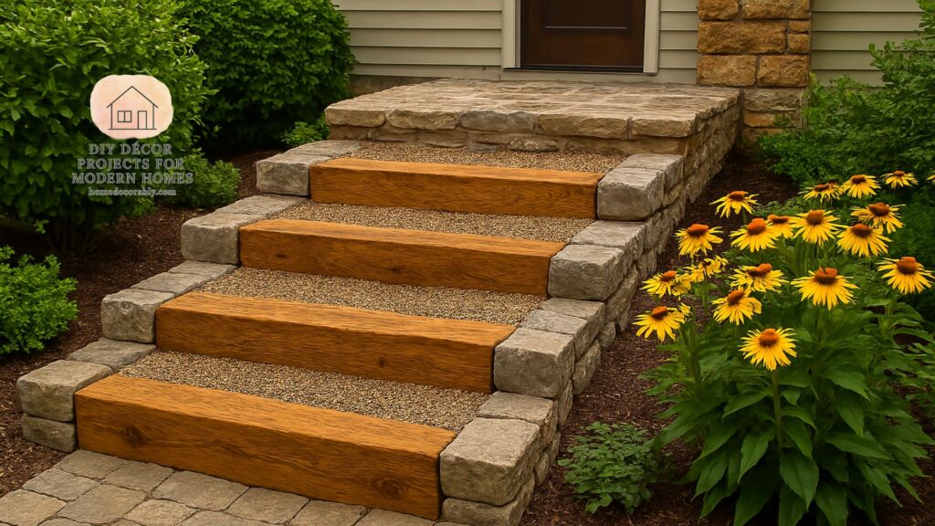 Making outdoor steps with wood and stone, stylish DIY design that enhances home exterior charm