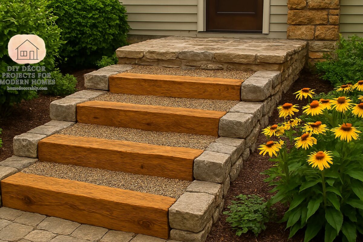 Making outdoor steps with wood and stone, stylish DIY design that enhances home exterior charm