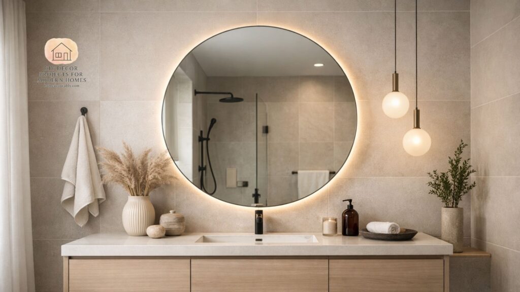Circular mirror bathroom ideas featuring modern round mirrors that enhance elegance, light, and spaciousness.