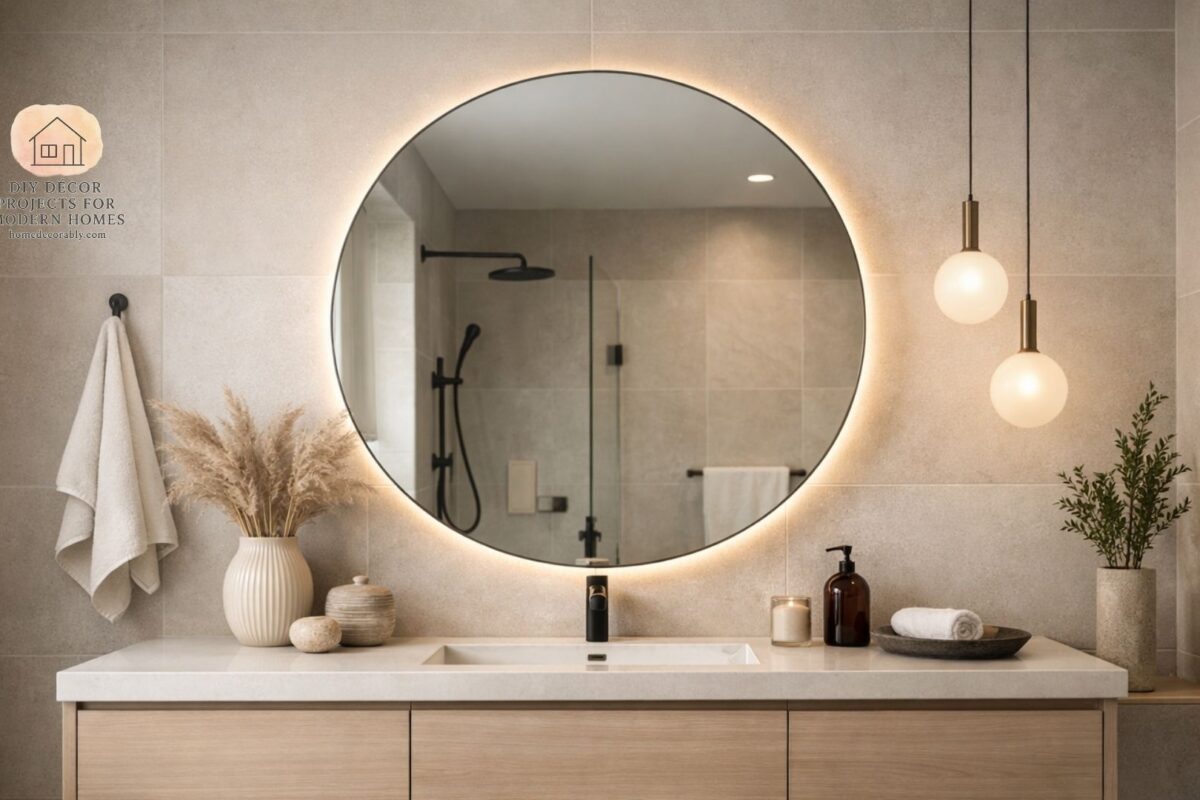Circular mirror bathroom ideas featuring modern round mirrors that enhance elegance, light, and spaciousness.