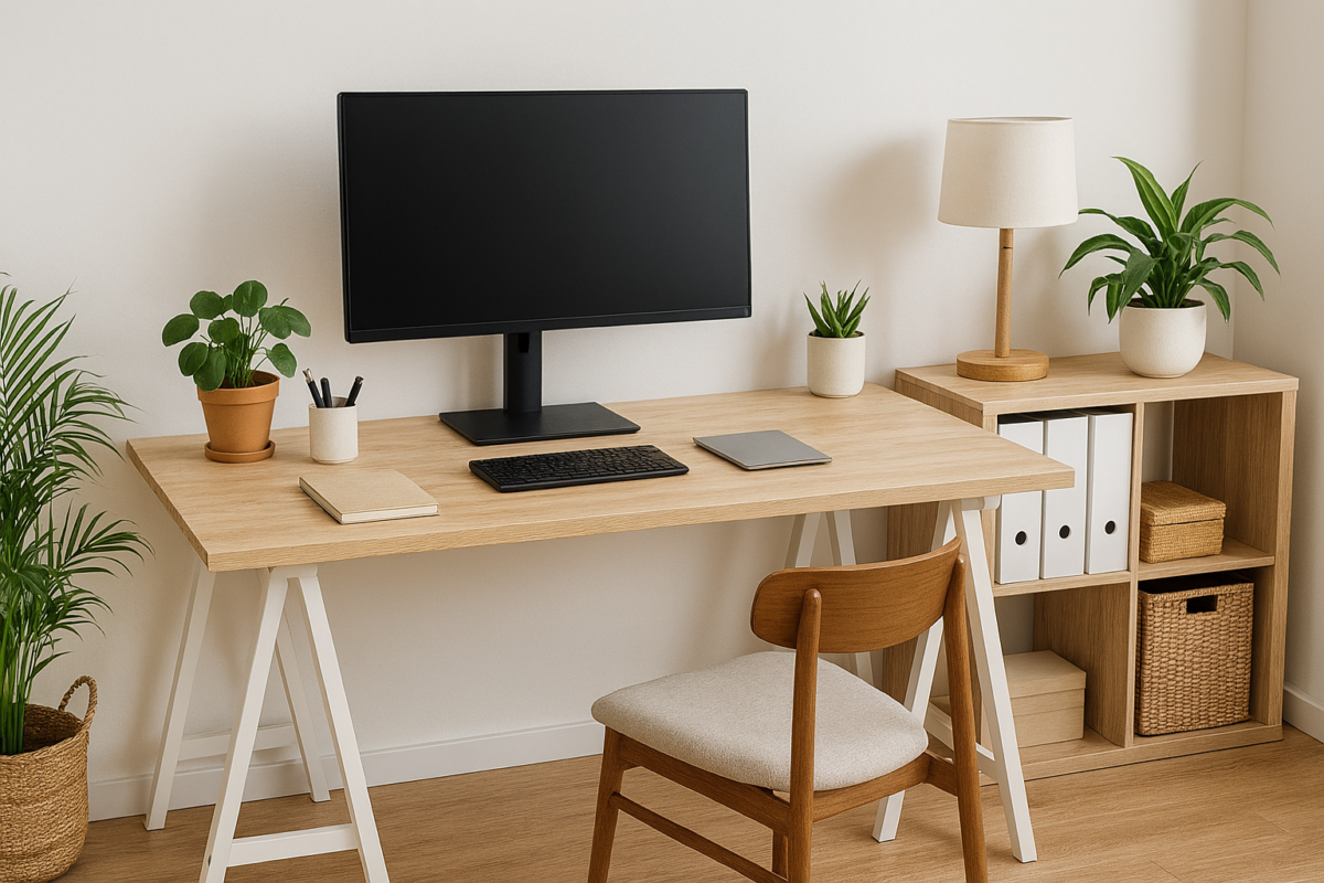 Budget-friendly DIY desk setup with modern home office decor, showcasing creativity, functionality, and cozy workspace vibes
