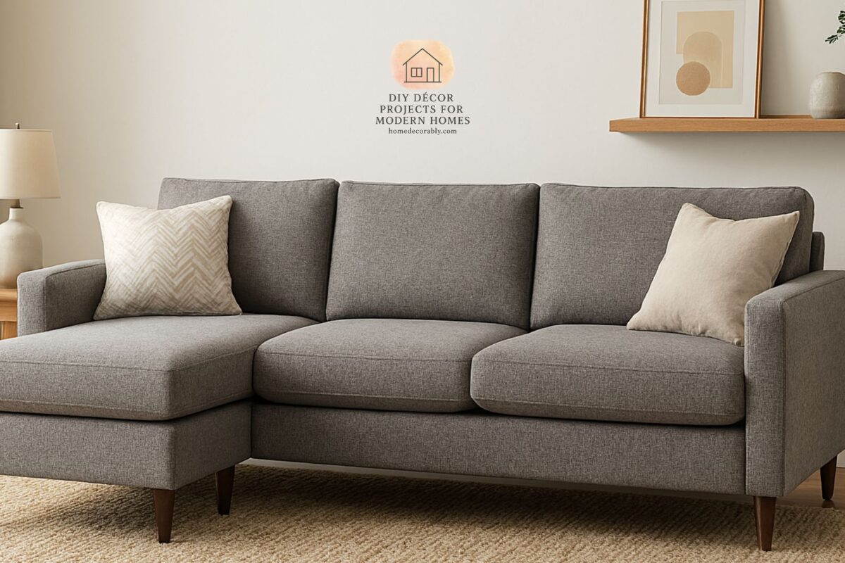 Modern sectional sofa in a cozy small living room, maximizing space with stylish compact design