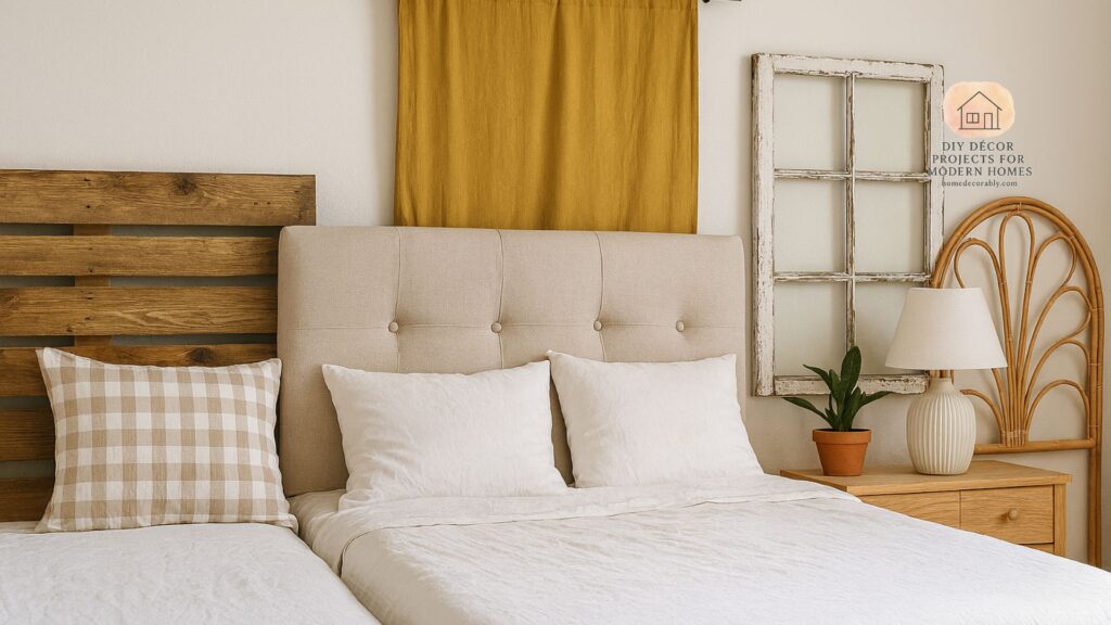 DIY cheap headboard ideas for bedroom makeover with rustic, upholstered, and creative budget-friendly designs