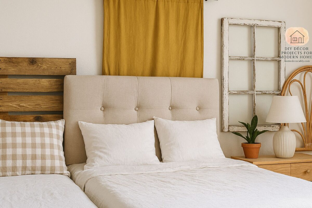 DIY cheap headboard ideas for bedroom makeover with rustic, upholstered, and creative budget-friendly designs