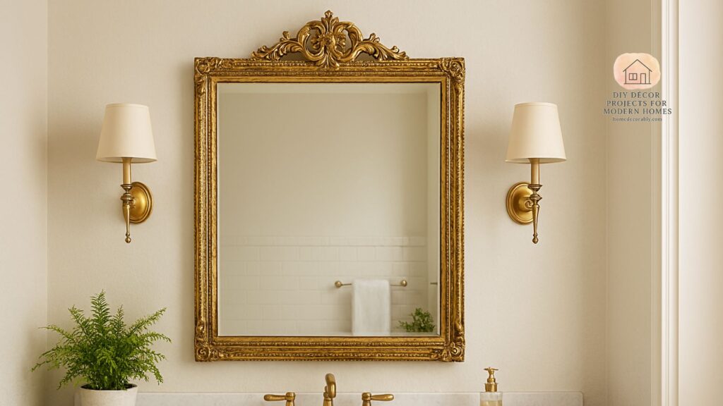 Elegant classic bathroom mirror decor with ornate frame reflecting timeless bathroom style and sophistication