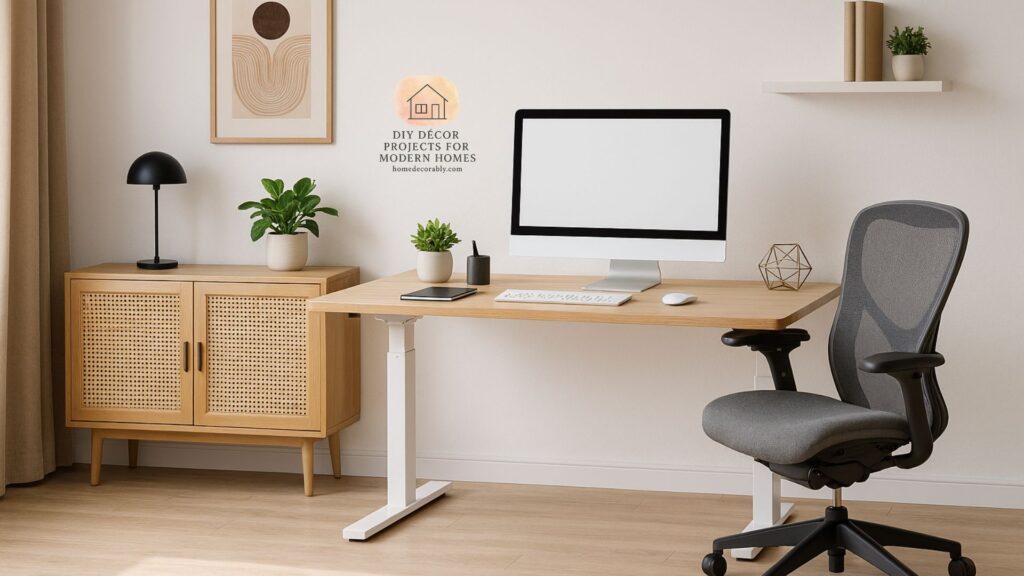 Ergonomic desk benefits for stylish home office decor with modern furniture and productivity setup