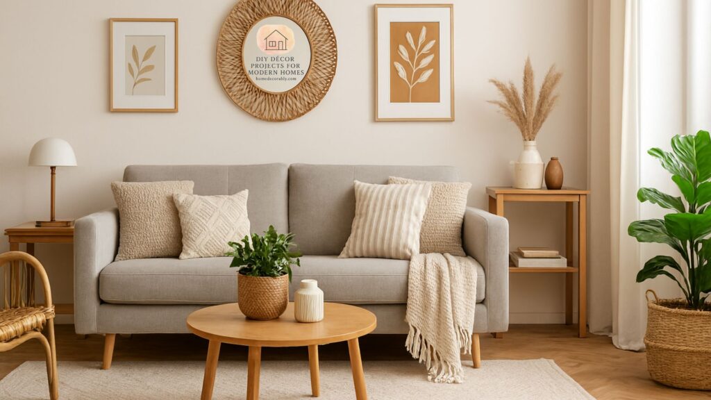 Modern living room styled with affordable pieces from cheap decor stores online, cozy and budget-friendly atmosphere.