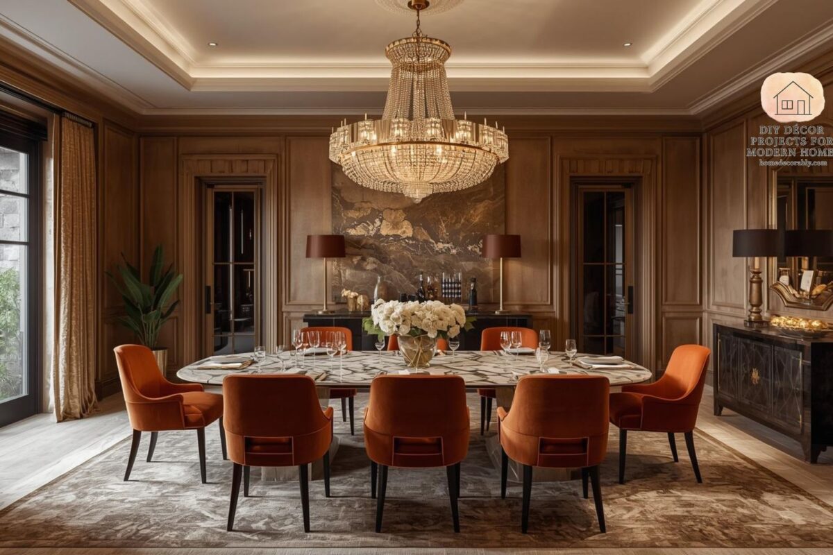 Elegant upscale dining decor ideas featuring statement lighting, luxurious textures, and bold color accents for a sophisticated atmosphere.