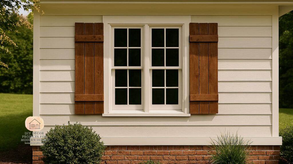 DIY shutters for exterior windows adding charm, style, and curb appeal to a cozy home