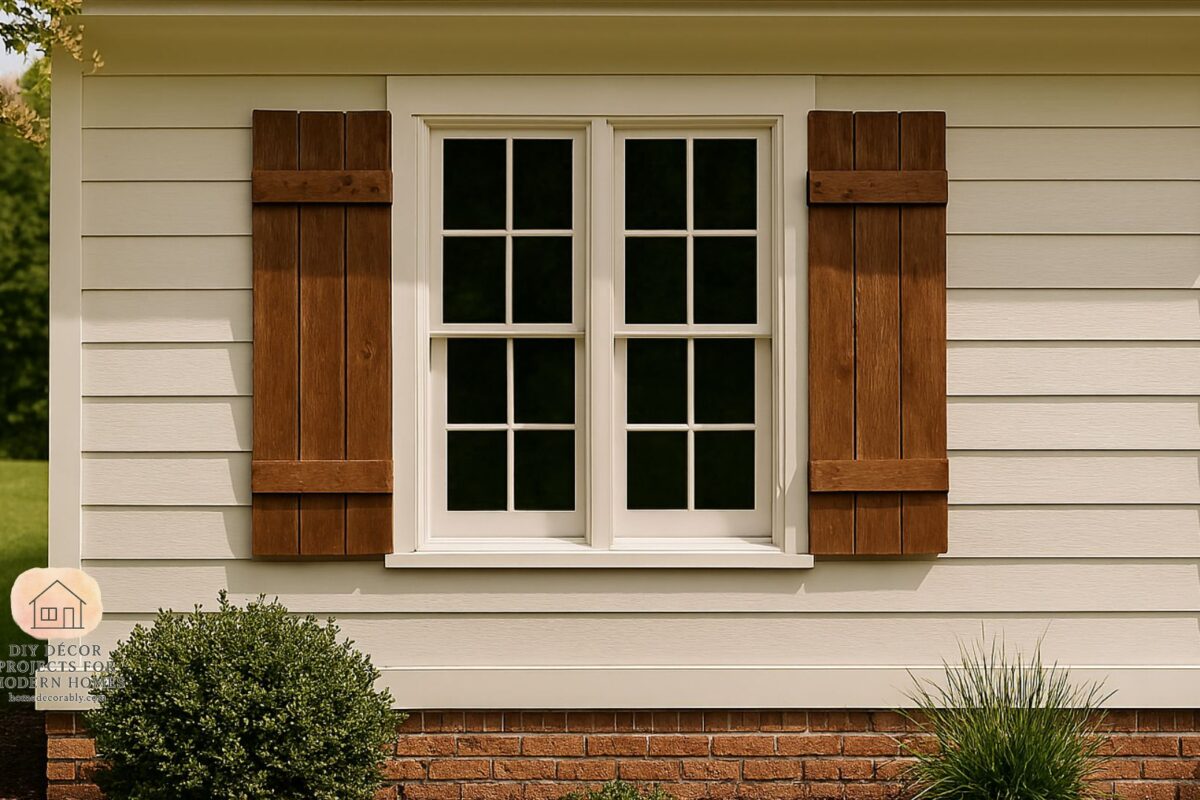 DIY shutters for exterior windows adding charm, style, and curb appeal to a cozy home
