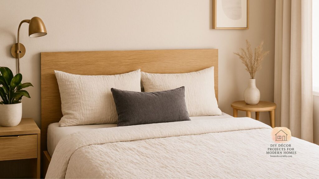 A modern slim headboard for small rooms with minimalist design, creating a cozy and spacious bedroom atmosphere