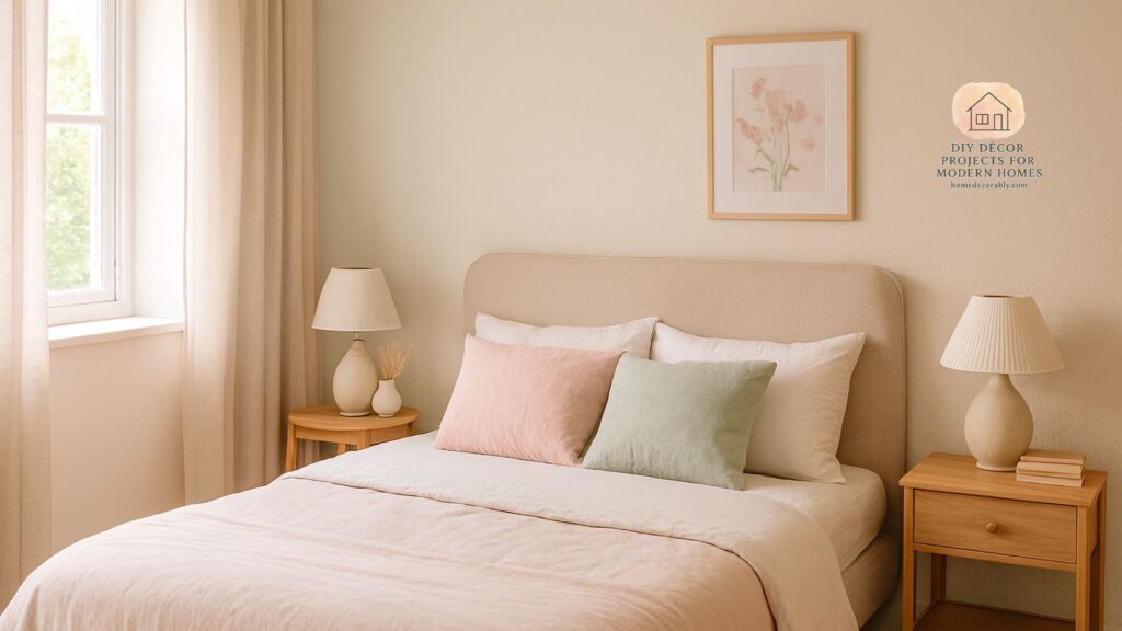 A cozy small bedroom with pastel walls and natural light, showcasing the best bedroom colors for small rooms.