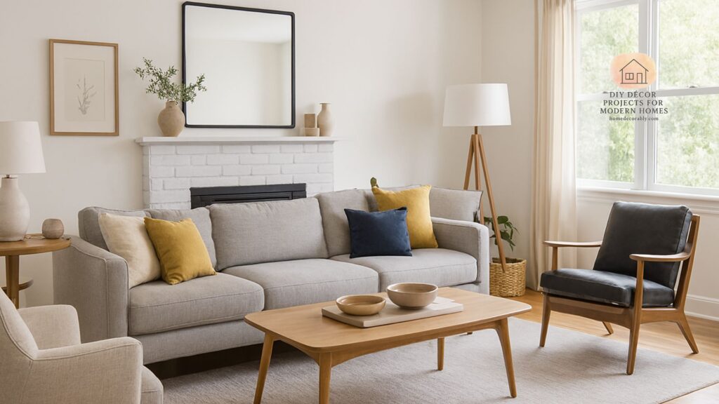 Modern living room layout tips diagrams with cozy furniture arrangement and stylish interior design